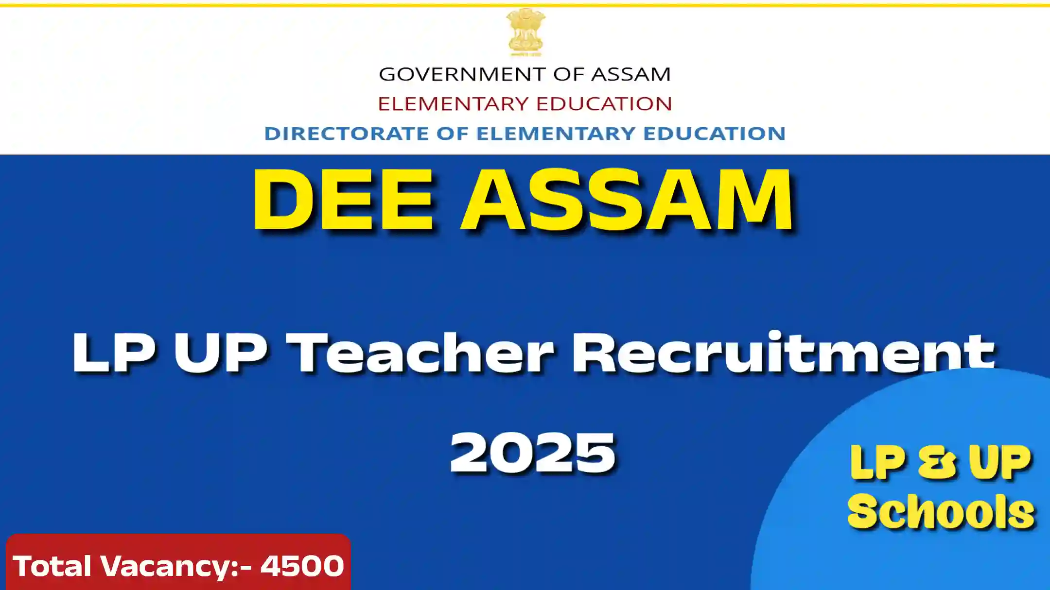 Dee Assam LP UP Teacher Recruitment 2025 Apply Online