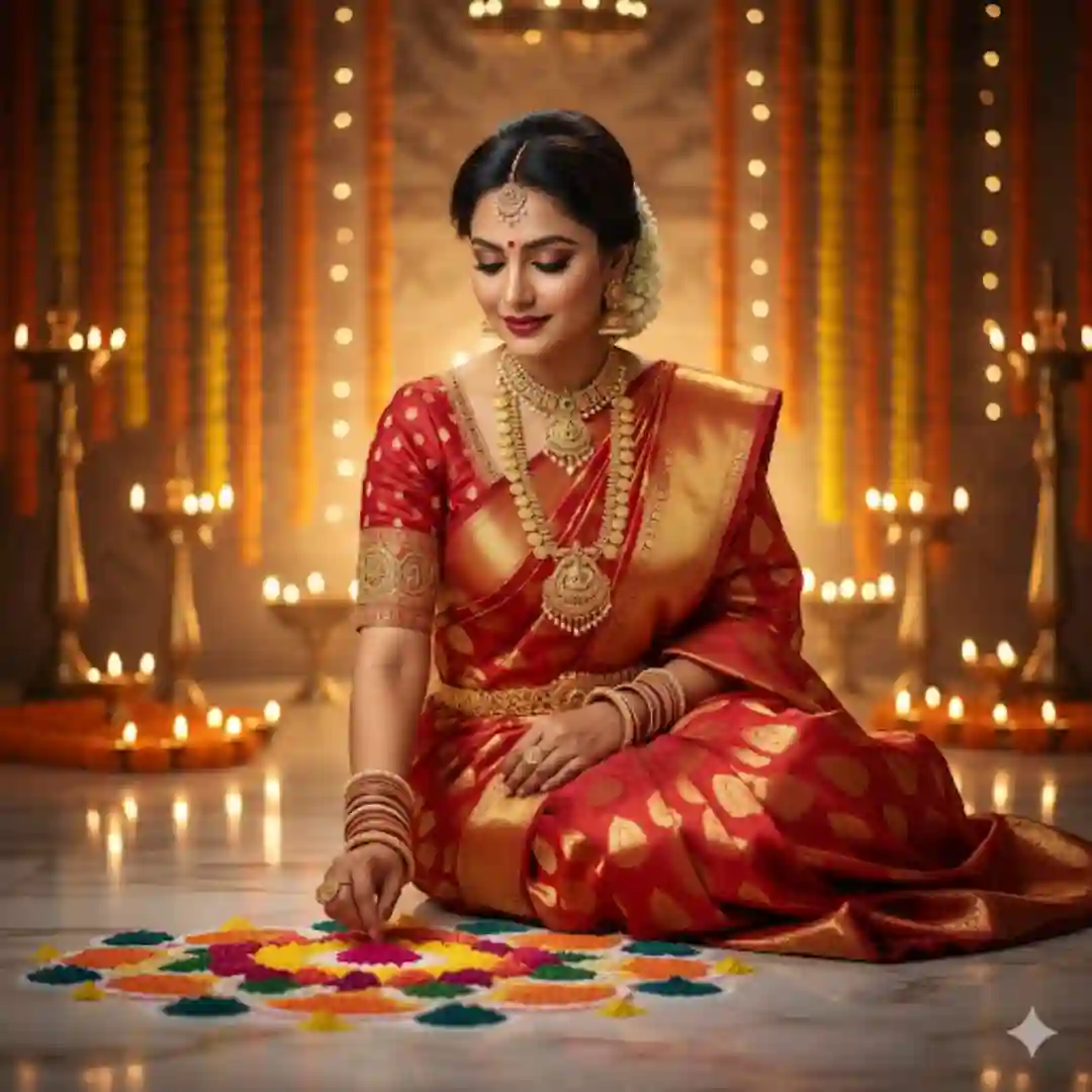 Google Gemini AI Rangoli Design Nano Banana Saree Look Prompt / nano banana gemini ai photo