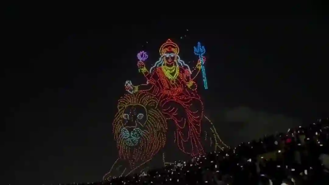 Maa Durga Image In Mysore Dasara Drone Show