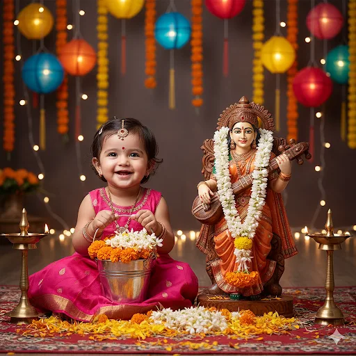 Saraswati Puja gemini prompt baby girl