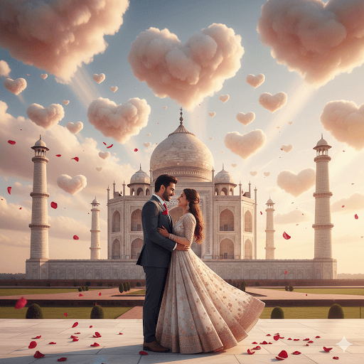Google Gemini Romantic Couple Ai Photo Prompt In Taj Mahal